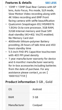 Gold Coolpad Cool 1