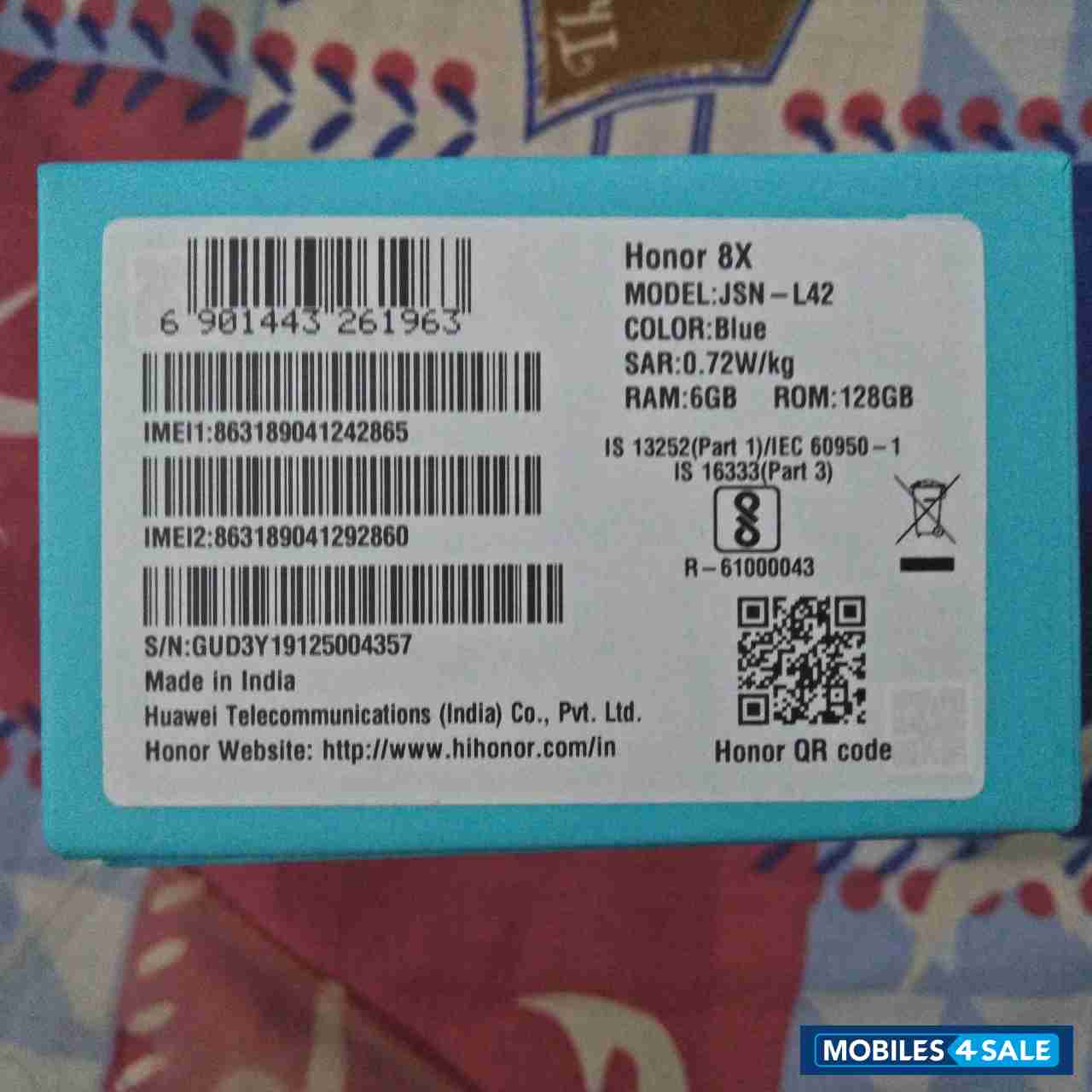 Blue Huawei  Honor 8x 6 GB RAM 128 GB rom