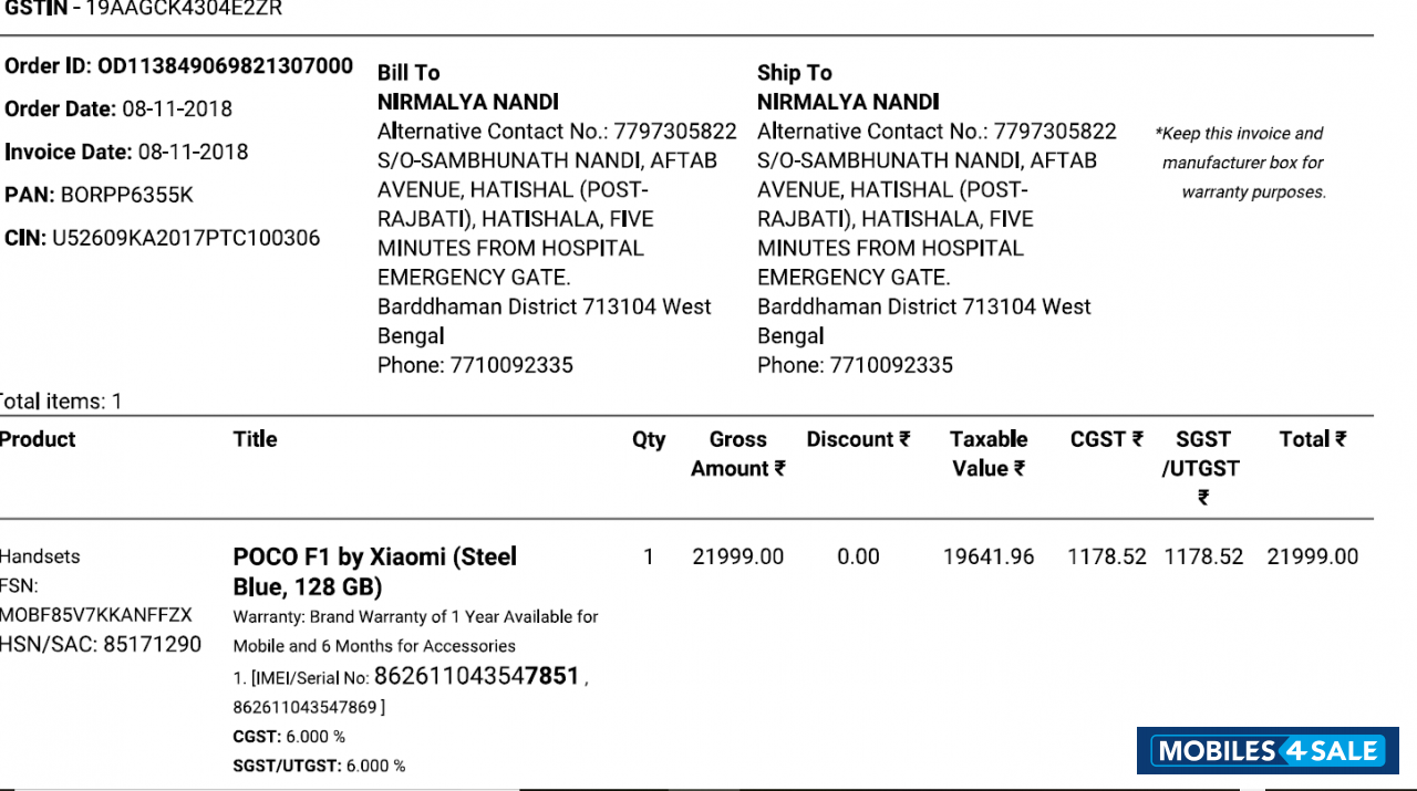 Steel Blue Xiaomi  poco f1 6GB/128GB