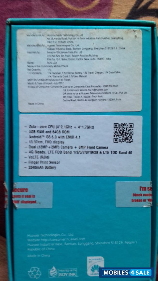 Silver Huawei  Honor 6x, 6GB RAM,64 GB INTERNAL MEMORY