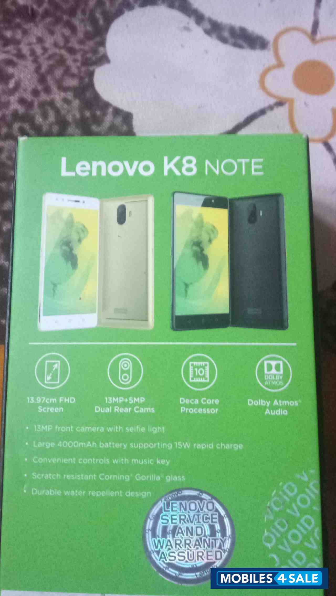Black Lenovo  lenovo k8 note (4gb ram , 64gb rom , 4000mah battery) mobile