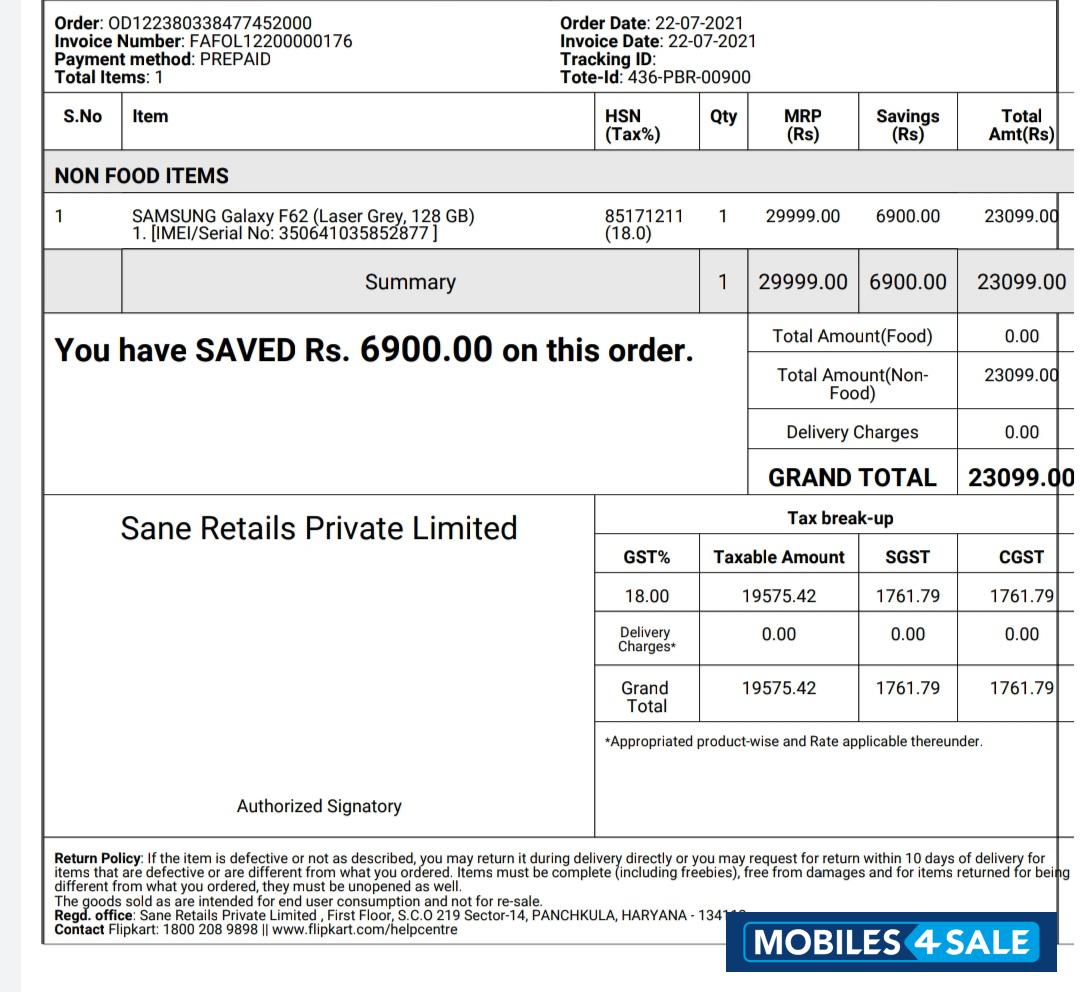 Samsung  Galaxy f62 6gb 128gb