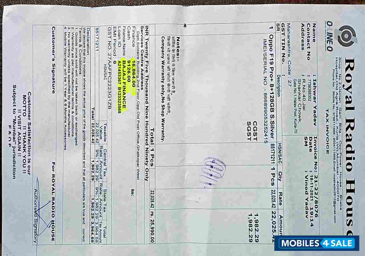 Silver Oppo  F19 pro plus