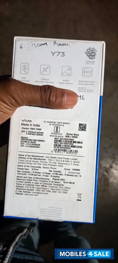 Black Vivo Y-series vivo y73 8gb 128gb