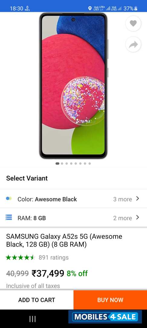 Black Samsung  Galaxy A52s
