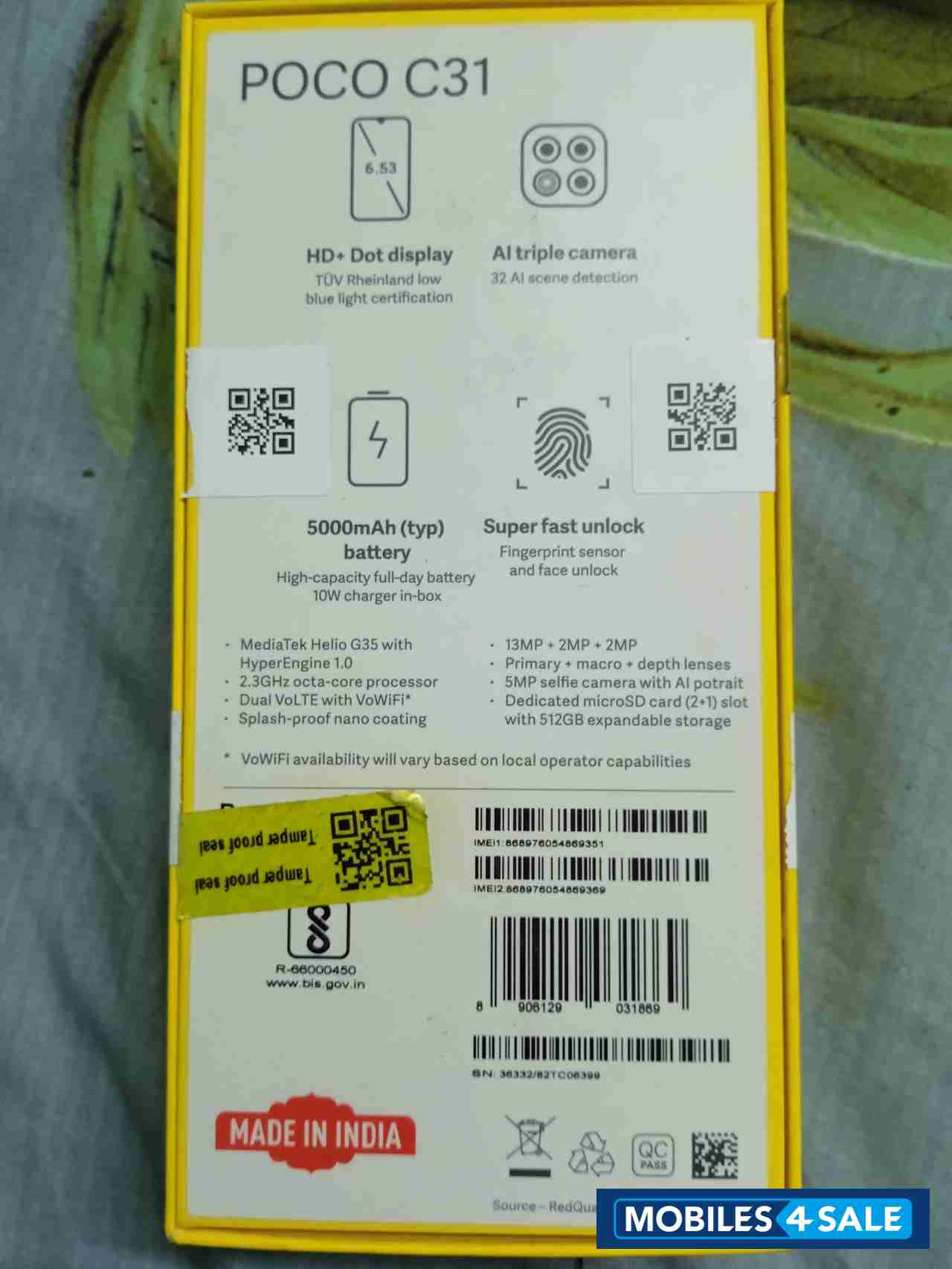 Blue POCO  C31 ram 4+1/64 gb rom