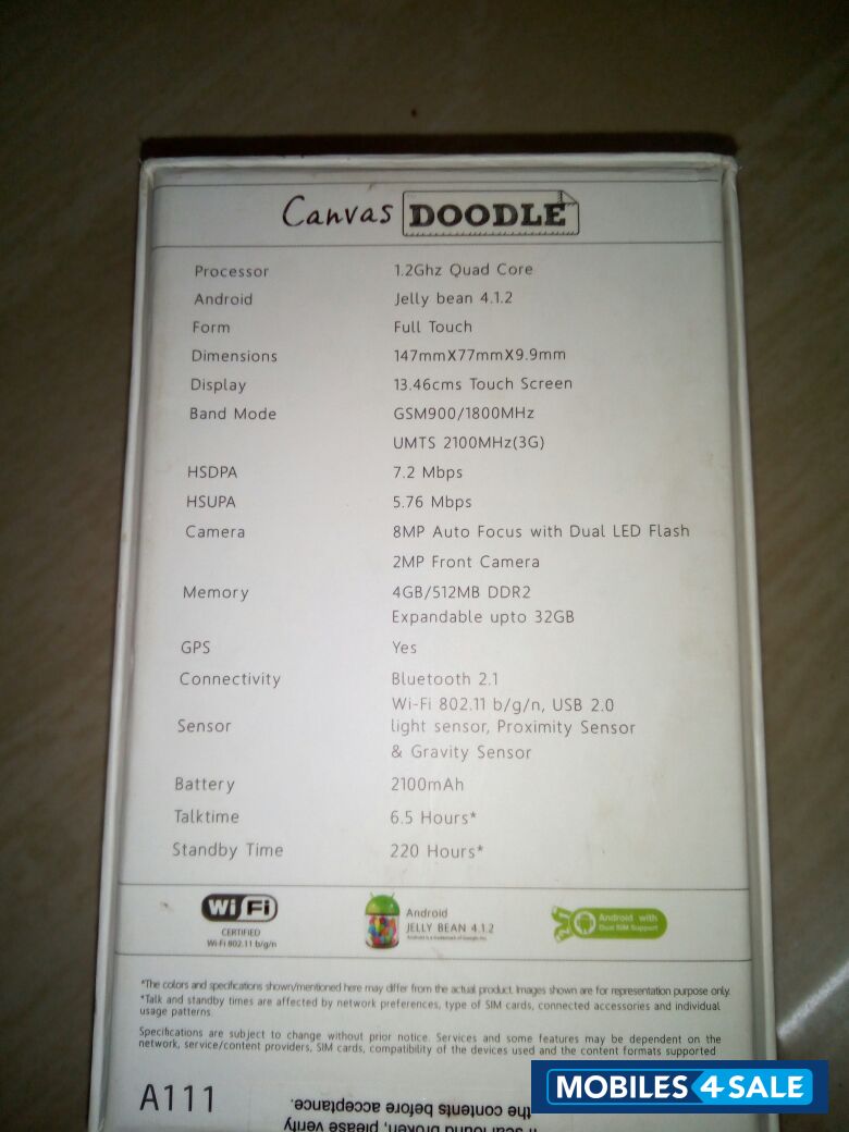 White Micromax Canvas Doodle A111