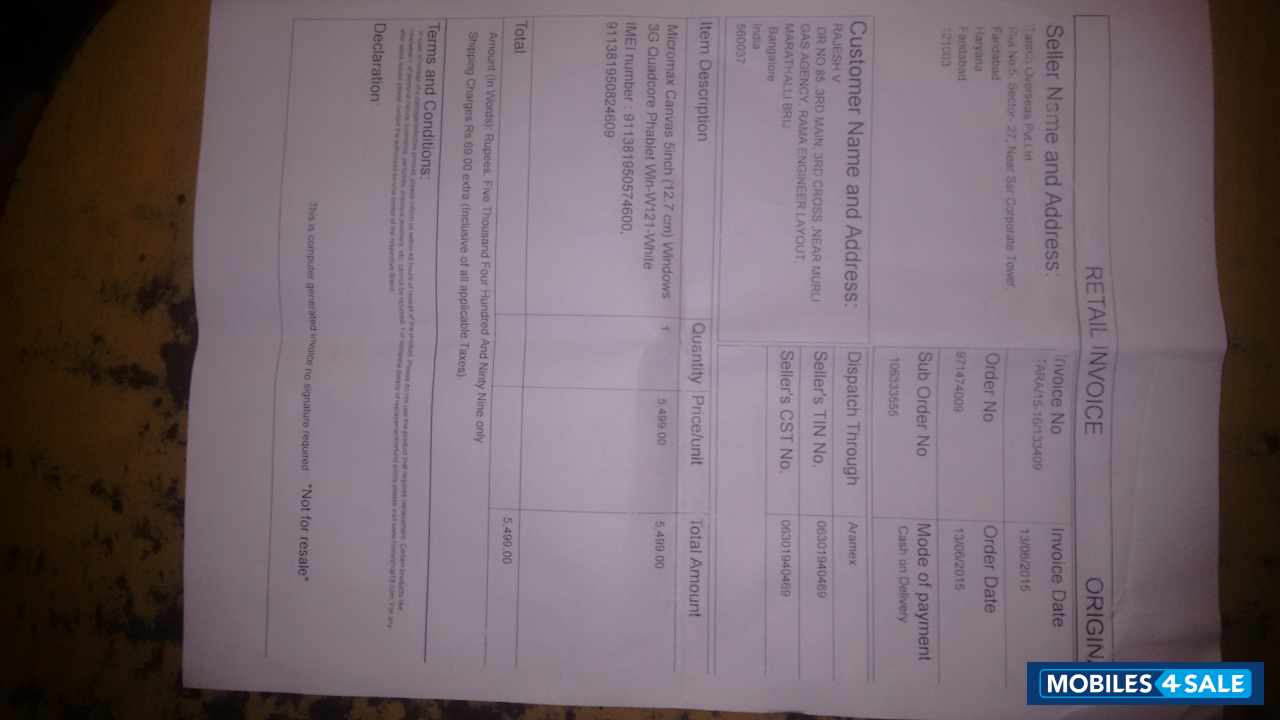 White Micromax Canvas Win W121