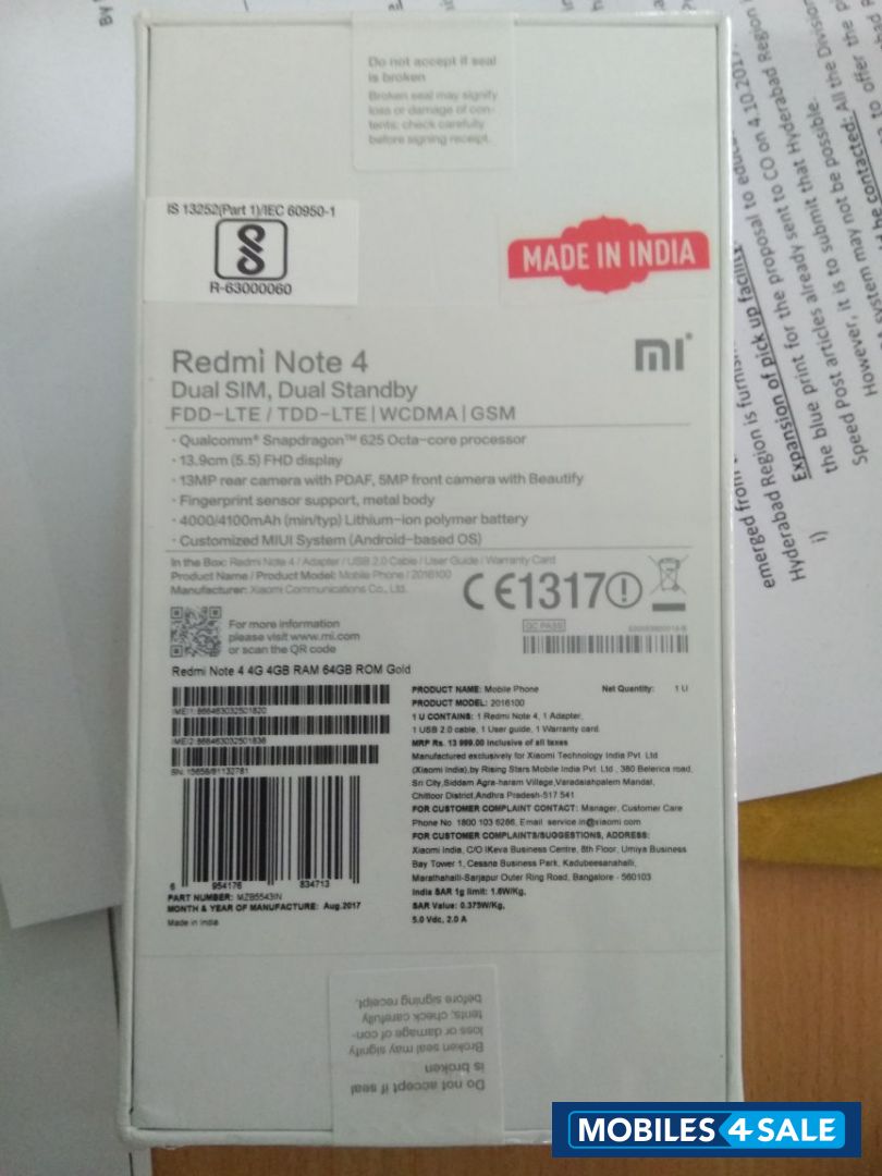 Gold Xiaomi Redmi Note 4