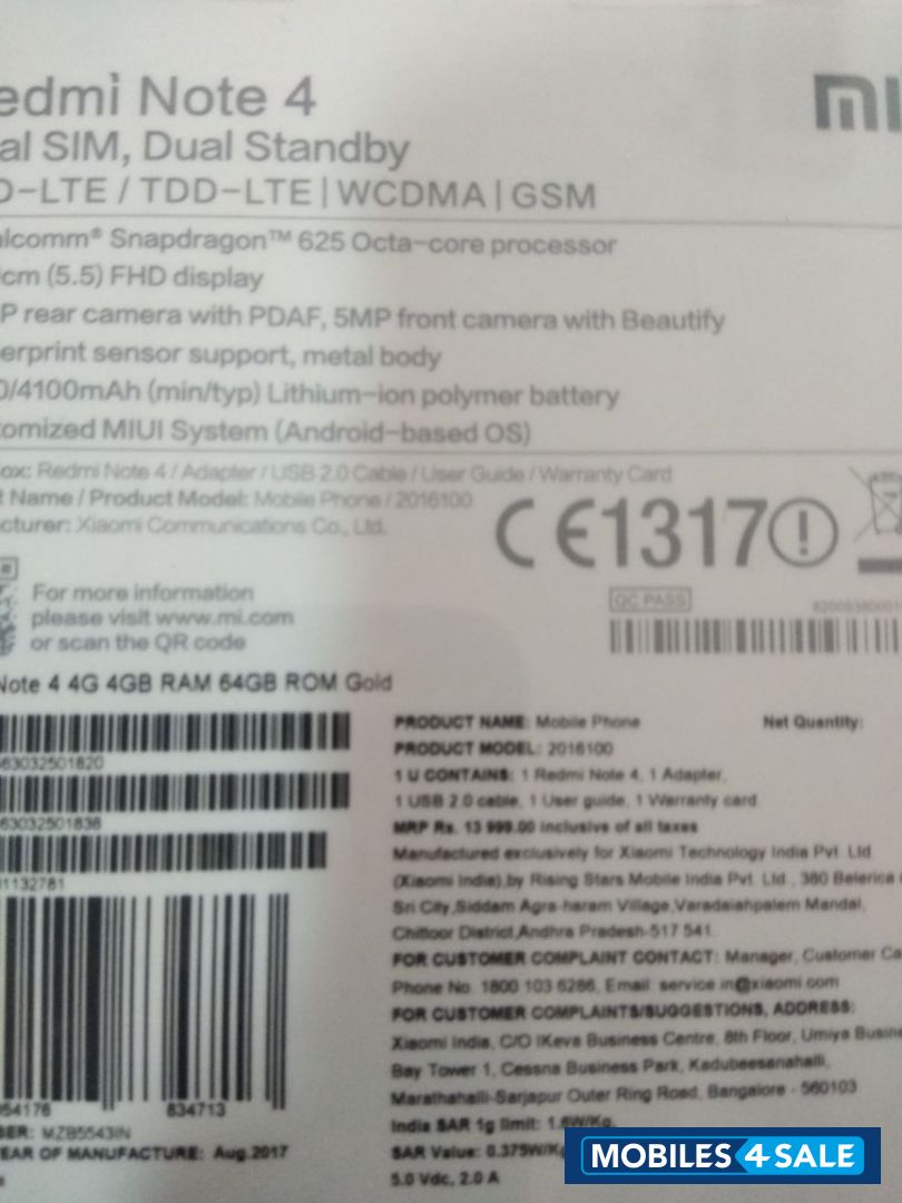 Gold Xiaomi Redmi Note 4