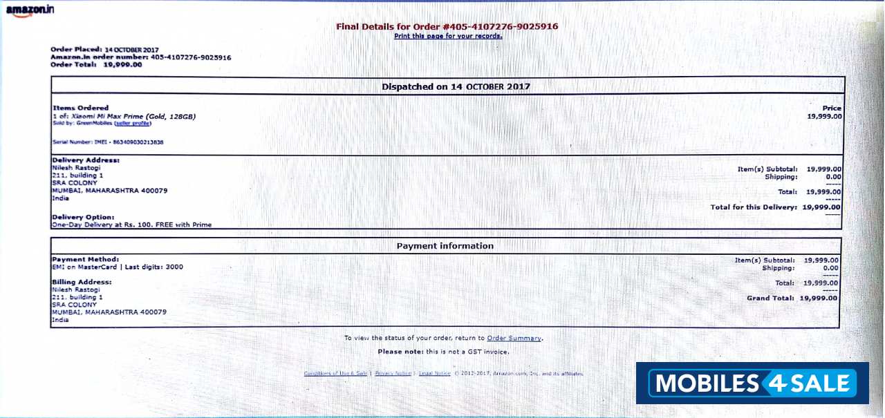 Gold Xiaomi Mi Max Prime