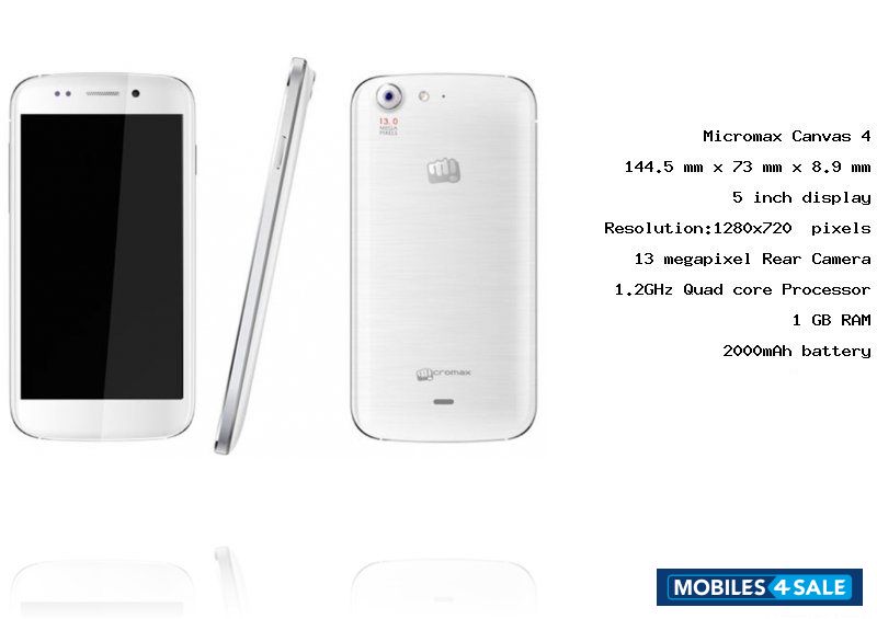 White Micromax Canvas 4 A210