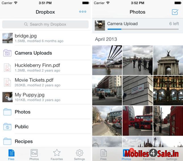 Dropbox App on iPhone