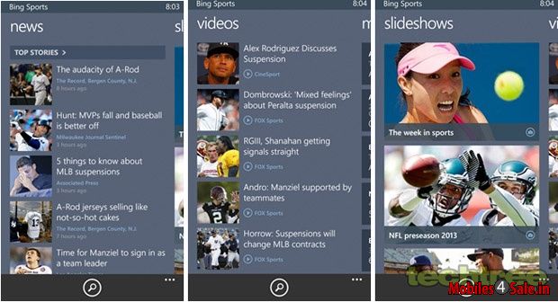 Bing Sports App for Windows Phone Bing Sports App for Windows Phone